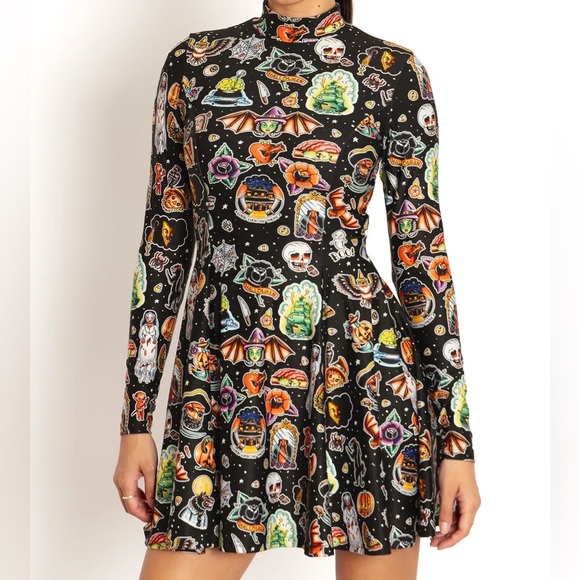 Blackmilk “TATTOWEEN BLACK LONG SLEEVE EVIL MINI SKATER DRESS” Size Medium M NWT - Picture 16 of 16